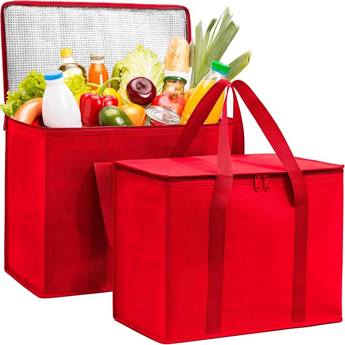 Carrywell Insulated Reusable Grocery Bags 2-Pack, Catering and Delivery Bag For Hot and Cold Food, Collapsible Thermal Tote For Doordash, Not-Made In China