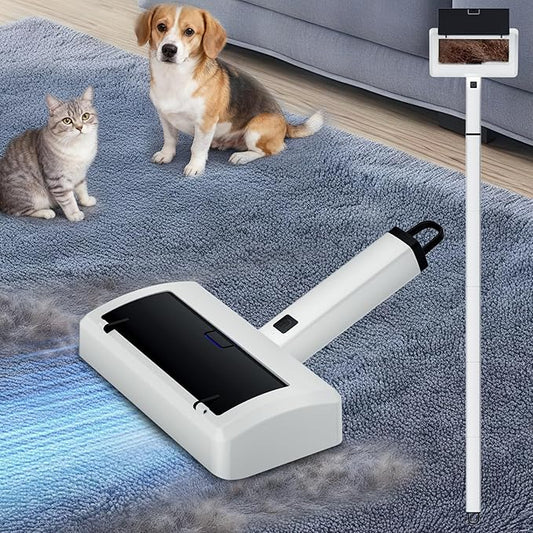 Electric Pet Hair Remover for Dogs & Cats, Rechargeable Lint Roller with Adjustable Handle, Portable Hair Cleaner for Sofa, Carpet, Bed, Car, Multi-Surface Fur Removal Tool (White, Electric)
