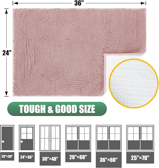 IM HOME Chenille Absorbent Outdoor Doormat 48" x 30", Washable Muddy Door Mats for Dog Non Slip Indoor Doormat Dog Mat for Muddy Paw Front Inside Doormats for Entryway Dusty Pink