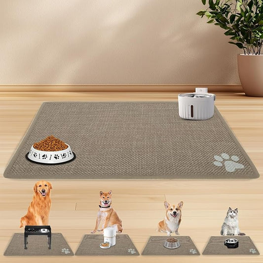 PUPTECK Dog Food Mat, Absorbent Pet Cat Feeding Mat for Food and Water Bowls, Anti-Slip Dog Placemat for Floors Waterproof, Pet Supplies Accessories, Khaki L