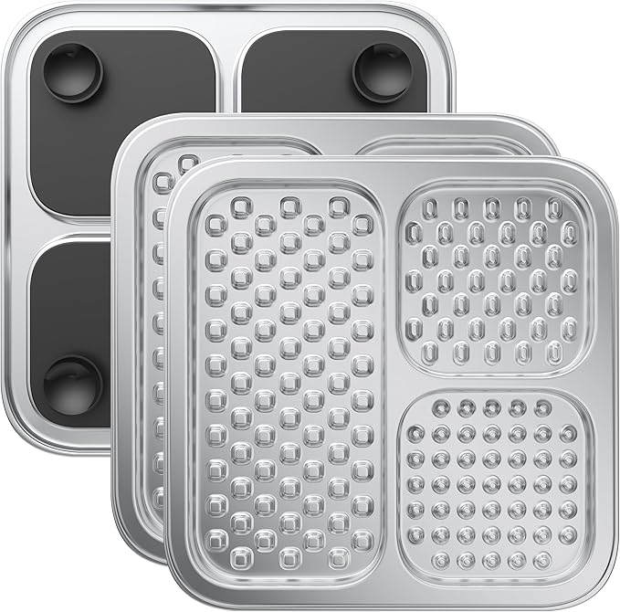 2 Pack - Stainless Steel Lick Mat for Dogs & Cats, Large Non-Slip Slow Feeder Pad with Suction Cups, Chew-Proof Dog Licking Mat for Anxiety Relief, Bathing & Grooming Time