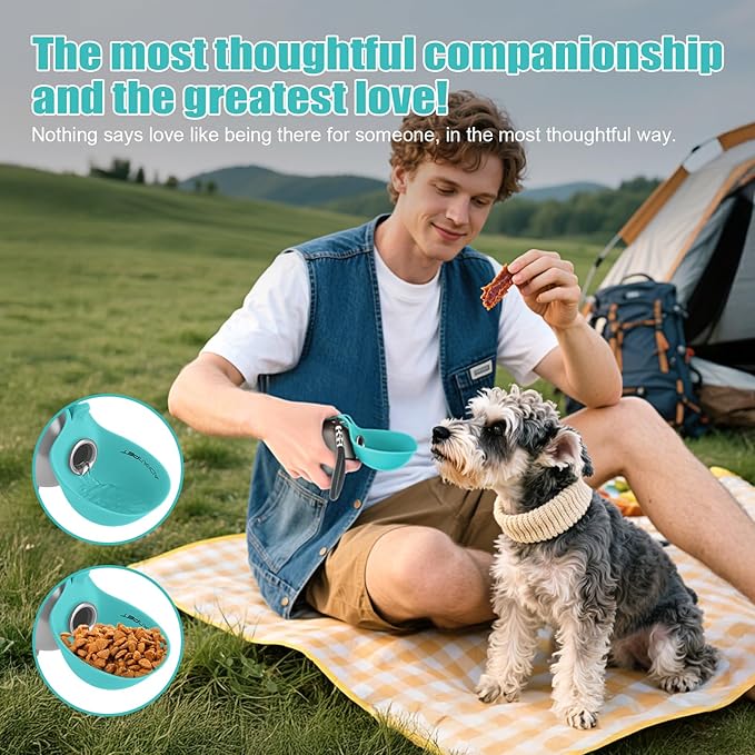 Portable Dog Water Bottle 10oz Stainless Steel Travel Dog Water Dispenser with Bowl No-Spill Puppy Water Bottle for Walking Hiking Small Dog Water Bottle, Includes Waste Bag Holder