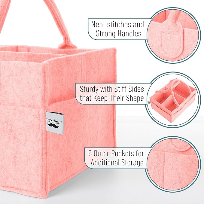 Mr. Pen- Baby Diaper Caddy Organizer, 2 Pack, Pink, Nursery Storage Bin and Car Organizer for Diapers and Baby Wipes