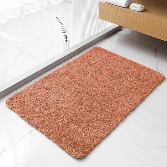 Rust Bathroom Rugs 24"x36" - Fluffy Microfiber Bath Mat, Non Slip and Absorbent Bathroom Floor Mat, Machine Washable Plush Rug - Ideal for Tub, Cabinet or Washroom