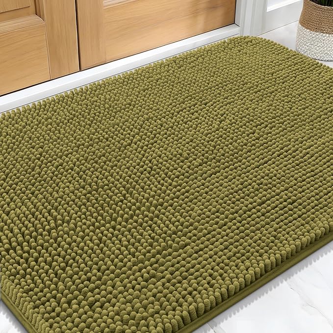 OLANLY Dog Door Mat for Muddy Paws 32x20, Absorbs Moisture and Dirt, Absorbent Non-Slip Washable Doormat, Quick Dry Chenille Mud Mat, Entry Indoor Entryway Carpet for Inside Floor, Willow Green