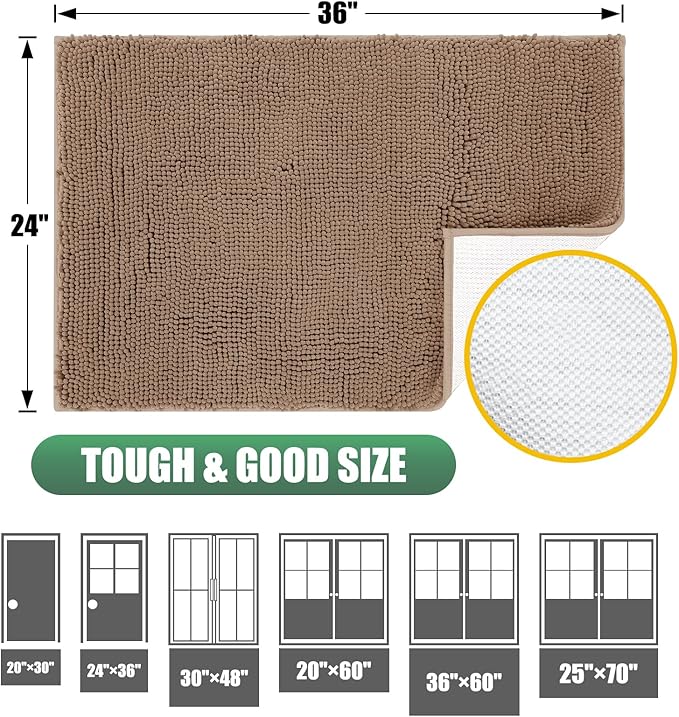 IM HOME Chenille Absorbent Outdoor Doormat 48" x 30", Washable Muddy Door Mats for Dog Non Slip Indoor Doormat Dog Mat for Muddy Paw Front Inside Doormats for Entryway Camel