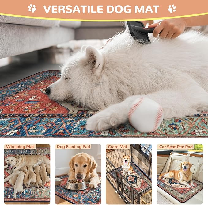 Lahome Super Absorbent Washable Pee Pads for Dogs - Secure Floor Protection - Non-Slip, Leakproof Reusable Pads for Training, Crates & Playpens (2 Pack, 36"x36", Red)