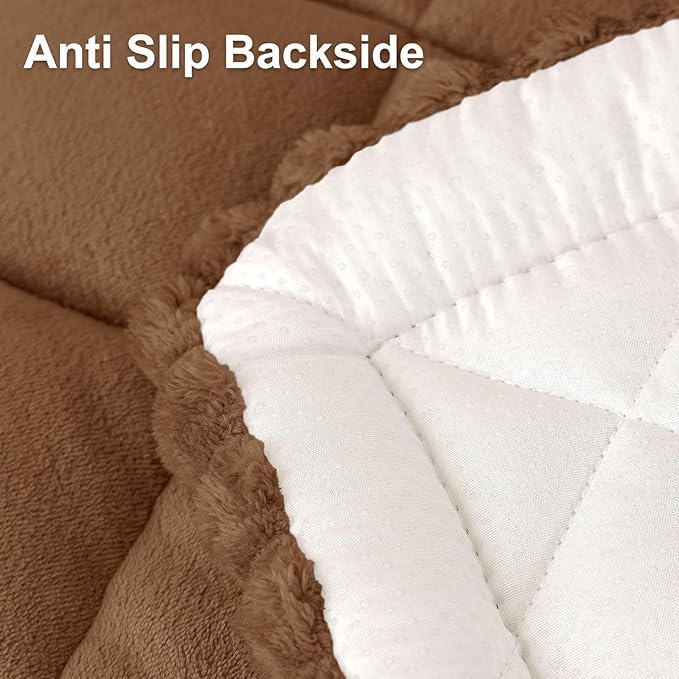 Smiry Fuzzy Couch Cover for Dogs, Non Slip Washable Pet Sofa Cover, Scratch Proof Hair Resistant Plush Sofa Slipcover, Pet Friendly Couch Cushion Protector for Cat, Brown, 27.6" x 88"