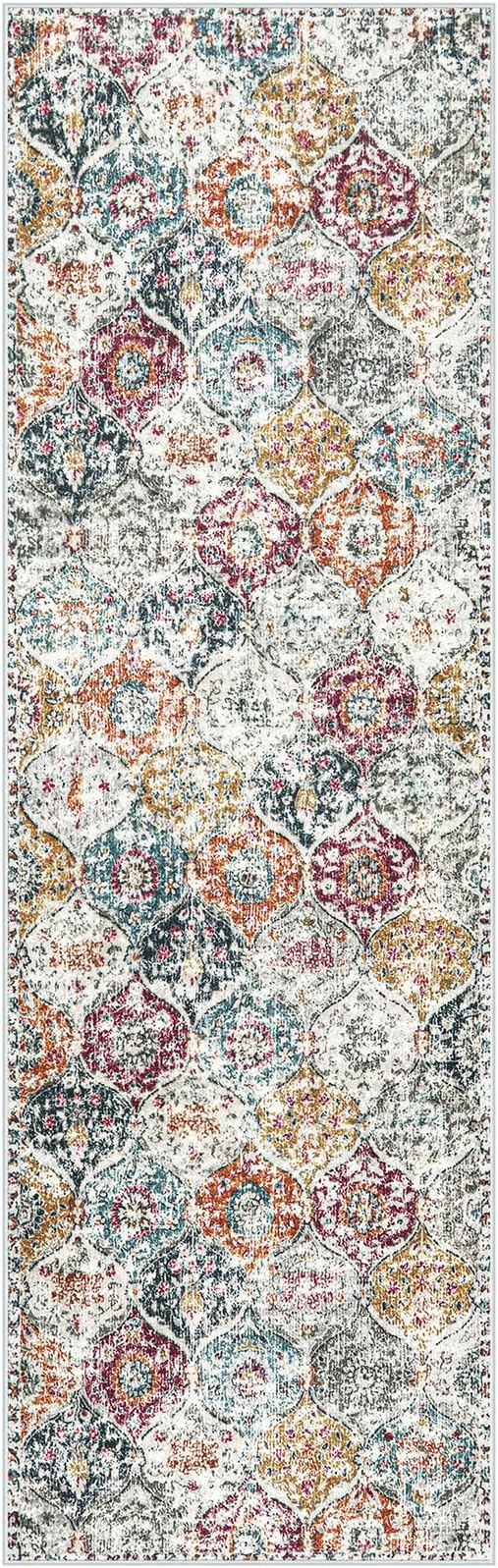 Lahome Moroccan Hallway Rug, 2'5''x8' Kitchen Runner Rugs Non Skid Washable Runners for Hallways, Ultra-Thin Oriental Carpet for Entryway Laundry Room Bedroom Bathroom Elise, Aqua/Multi