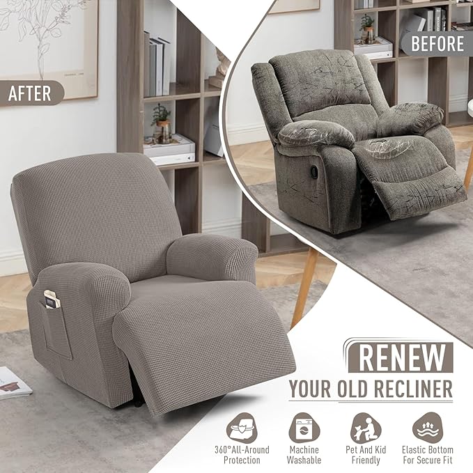 TAOCOCO Oversized Recliner Chair Covers, 1 Seater Streach Recliner Covers Soft Couch Protector Furniture Protector Covers with Elastic Chair Cover Jacquard Pattern (Pale Brown)