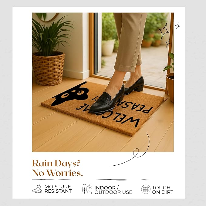 COCONIQ Coir Door Mats 17" X 30", Non-Slip Sturdy, PVC Backed Heavy Duty, Easy to Clean, Ideal for Door Entrance, Patio, Porch, Backyard, Garages, Sneaky Welcome Peasants