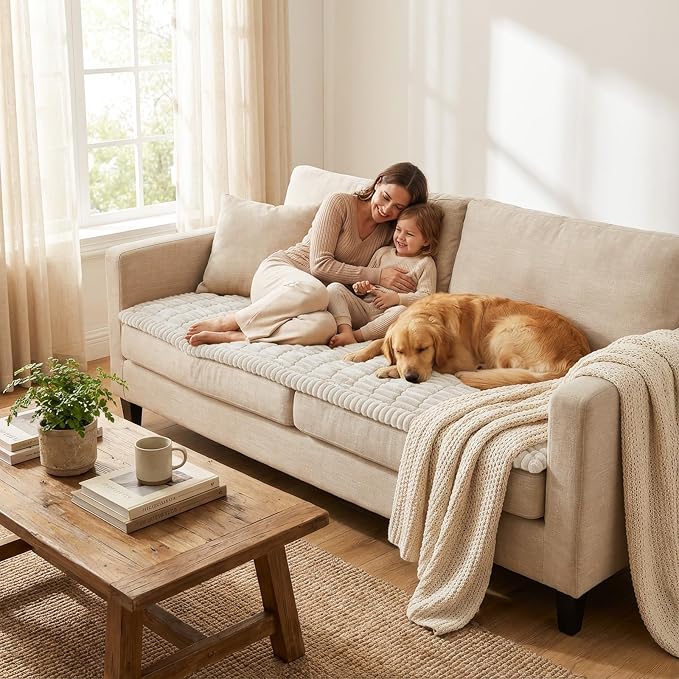 Smiry Couch Cover for Dogs, Non Slip Washable Sofa Protector for Pets, Soft Furniture Cover for Pet, Stylish Sofa Covers, Cozy Protect Against Fur, Dirt & Everyday Messes (White, 43" x 63")