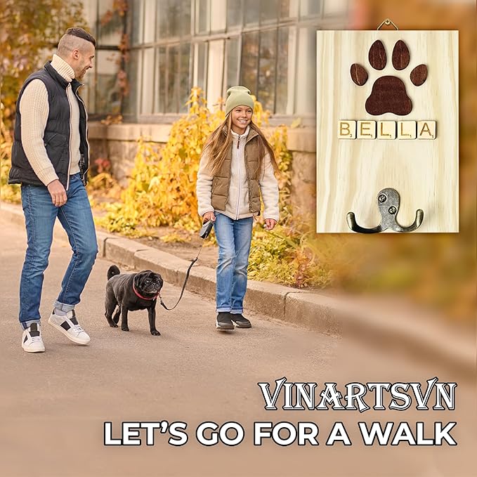 Personalized Dog Leash Holder Wall Mount, Pet Harness Hanger with Scrabble Letters, Dog Collar Organizer for Entryway, Memorial Cat Leash Holder for Wall, Pet Loss Gifts, Keepsake, Home Decor