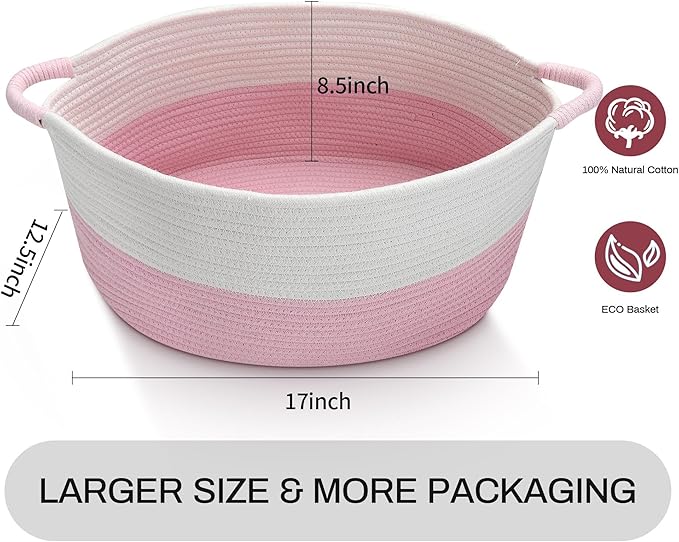 Medium Rope Basket with Handles, Medium Bohe Storage Basket, 17 "L x 12.5" W x 8.5 "H, Home Decor Organizer for Towels,toys, Books & Magazines