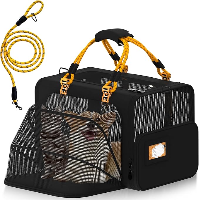 PAWZIDEA Large Pet Carrier Expandable, 24"×16"×16" Soft-Sided Cat Carrier for 2–4 Cats up 55lb, Portable & Collapsible Small Medium Dog Travel Crate for Car, XL Storage Pocket, ID Card, Shoulder Strap