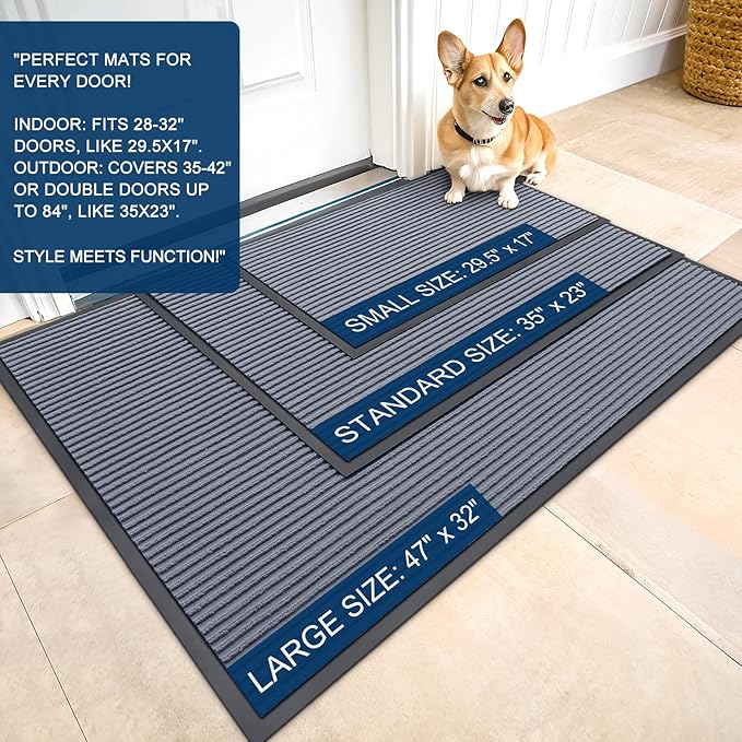 OLANLY Front Door Mat Indoor Outdoor Entrance, Waterproof Heavy Duty Doormat, Fade Resistant, Low Profile, Easy Clean Patio Porch Welcome Floor Mats for Entry, 29.5x17, Ash Grey