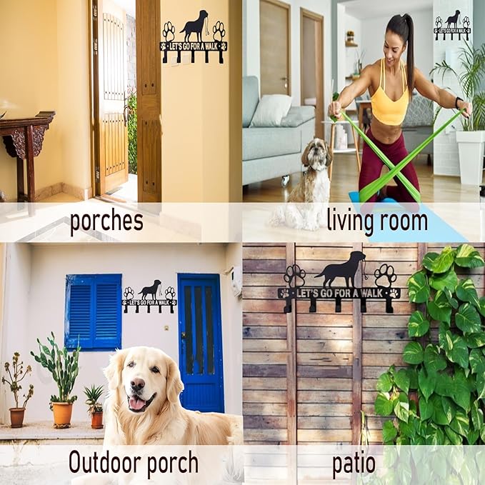 Delllala 5-Hooks Dog Leash Holder for Wall， Dog Accessory Holder ，Metal Key Holder Leash Hooks