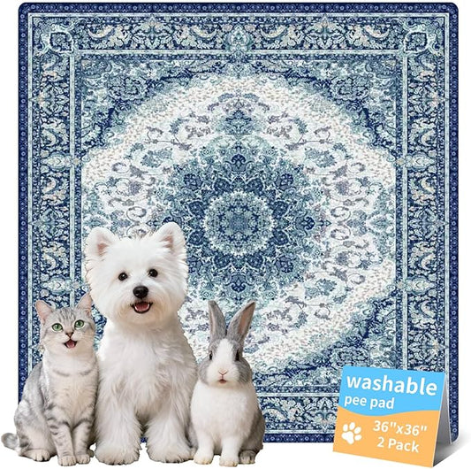 Dog Pee Pads Training Pads Upgrade Triple Thickness All-Purpose Super Absorbent & Leak-Proof, Quick Dry and Leak-Proof and Odor Control (Blue/Multi, 36" x36"x2PCS)