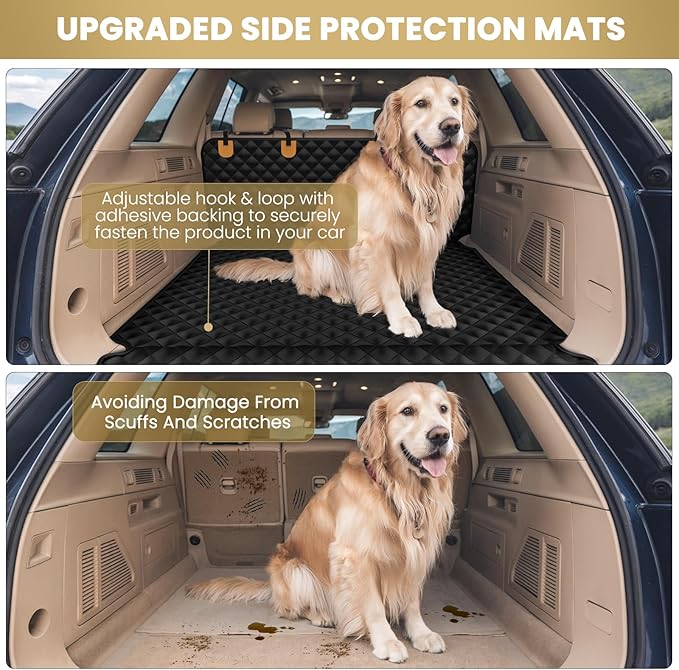BONTHEE Waterproof SUV Dog Cargo Liner Mat - Heavy Duty Pet Seat Cover for SUV Sedan Van, Non-Slip Back Trunk Protector with Bumper Guard, Large Universal Fit (Black)