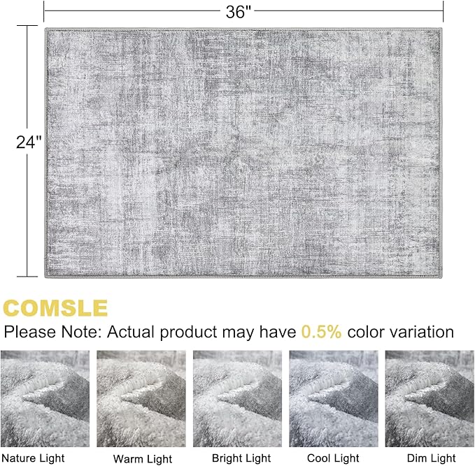 COMSLE Door Mat, Front Door Mat Indoor for Entrance Faux Wool Absorbent Non Slip Modern Throw Rug for Entryway Hallway Muddy Paws - Pet Friendly, 24x36 Inches,Grey Machine Washable
