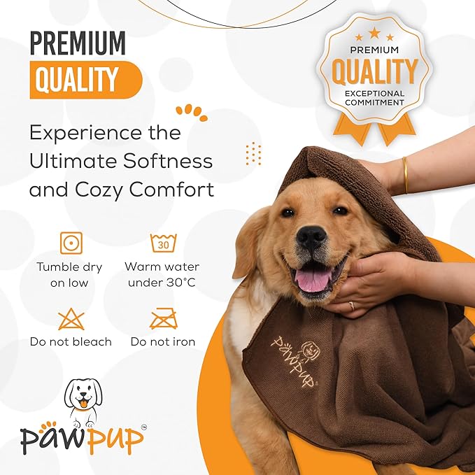 PAWPUP Dog Towels for Drying Dogs Super Absorbent Microfiber Pet Grooming Towel for Dogs, Cats and Other Pets (55 x 28 Inches, Brown)