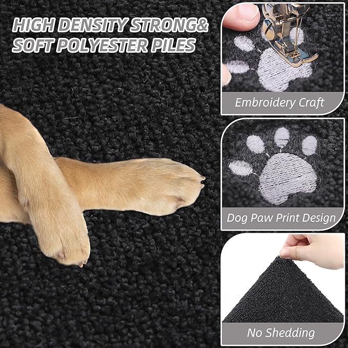 BEQHAUSE Dog Door Mat for Muddy Paws 36"x60" Dirt Trapper Absorbent Doormat Non Slip Entryway Rugs Washable Stain Resistant Welcome Floor Mat Soft Low-Profile for Front Back Door, Black
