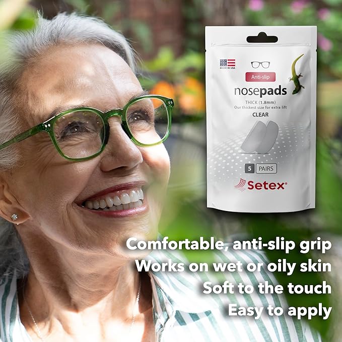 Setex Gecko Grip 1.8mm Thick Anti Slip Eyeglass Nose Pads, (5 Clear Pair) USA Made, 2500 Innovative Microstructured Fibers per Nose Pad, 1.8mm x 7mm x 16mm