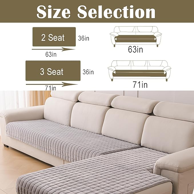 KaviKon Couch Cover Pack of 2, L Shaped Sectional Sofa Covers Washable, Velvet Fuzzy Sofa Slipcovers for 3 Cushion Couch Cover, Non-Slip Furniture Protector for Dog Pet Grey, 36x63+36x71 Inch (2 Pcs)