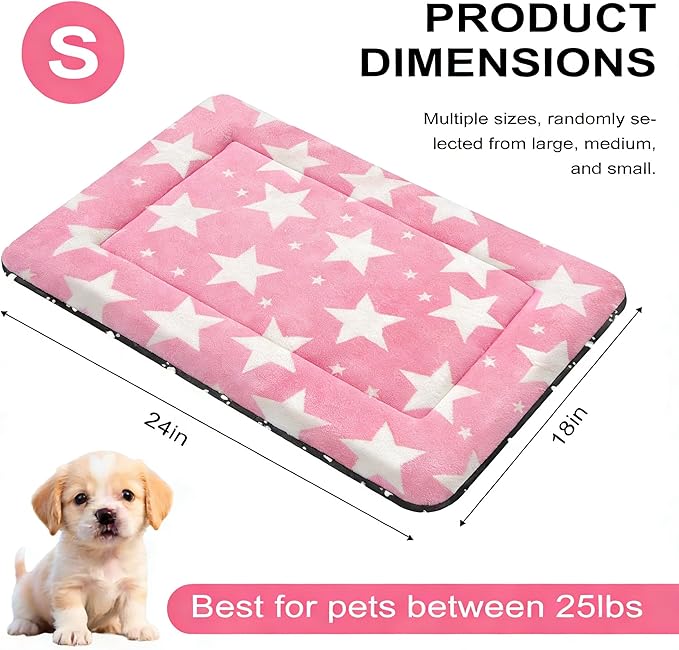 Fogkiss Dog Bed Mat, Reversible Crate Pad & Cute Dog Bed - Machine Washable Kennel Mat with Ultra Soft for Small Dogs (Big&Small Stars Pink, 24" L*18" W*1.5" Th)