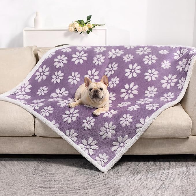 Yaning Waterproof Blanket for Dog Cat or Adult, Cute 3D Textured Flower Dog Blanket for Bed Couch Sofa, Soft Liquid Pee Proof Pet Furniture Protector, 50"x60", Purple