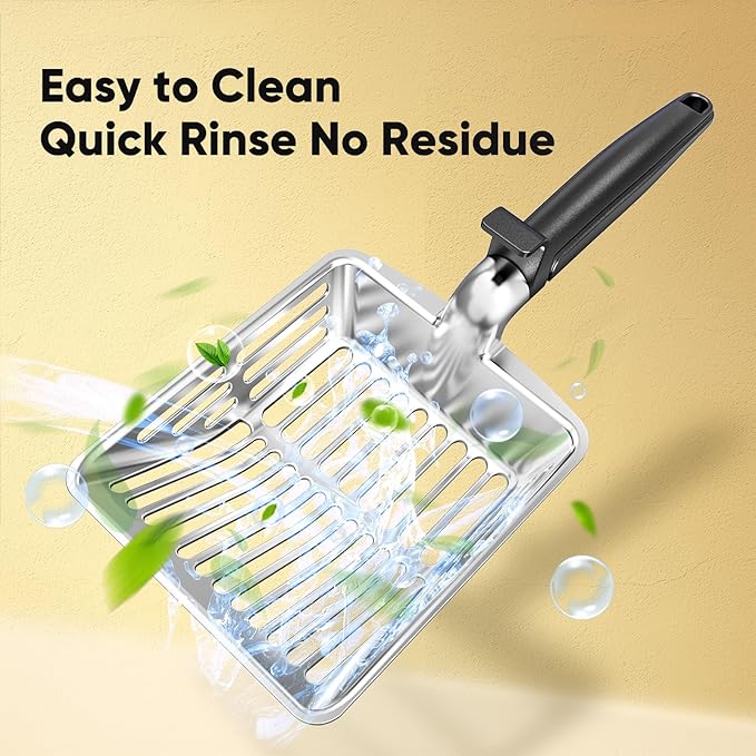 KooMooM Metal Cat Litter Scoop, Large Cat Scooper with Deep Shovel & Dual Sifting Holes for Fast & Precise Sifting, Space Aluminum Kitty Litter Scooper with Long Handle & Easy-to-Hang Hook - Black