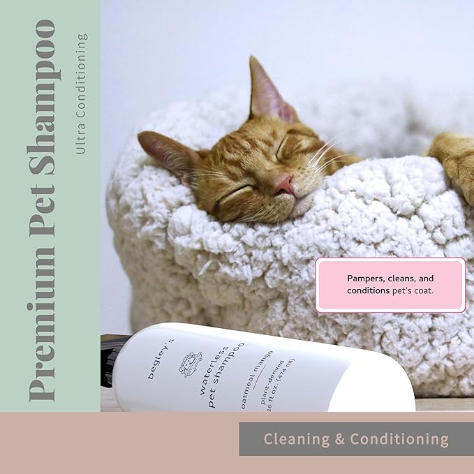 Begley's No Rinse Waterless Pet Shampoo, Bathless Cleaning, Deodorizing, and Odor Removal for a Shiny, Fresh Smelling Coat - Effective for Dogs, Puppies, and Cats - Fresh Oatmeal Mango Scent