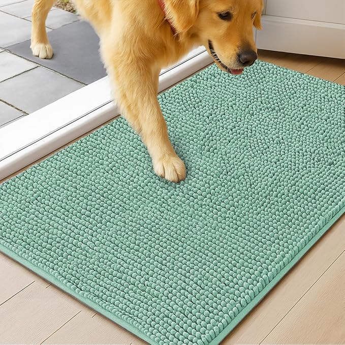 MudGuard Mat™ Dog Door Mat for Muddy Paws, Super Absorbent Microfiber, Non-Slip Indoor Mat, Quick Dry Chenille Mud Mat for Dogs & Entryway, Washable, Sea Green 36" x 60"