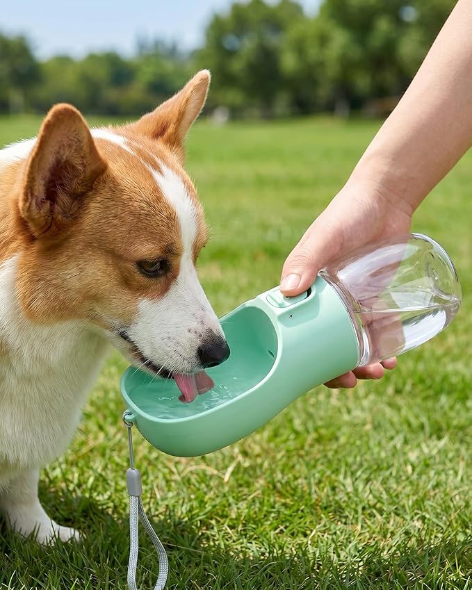 Portable Dog Water Bottle, Leak-Proof Pet Water Dispenser with Water-Saving Reflow, One-Hand Operation & Dishwasher Safe Travel Bottle for Walking, Hiking & Travel, Green