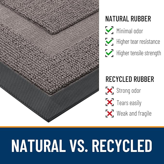 OLANLY Front Door Mat Indoor Outdoor Entrance, Waterproof All-Season, All-Weather Doormat, Sturdy Natural Rubber, Low Profile, Easy Clean Patio Porch Entryway Mat, 29.5x17, Taupe