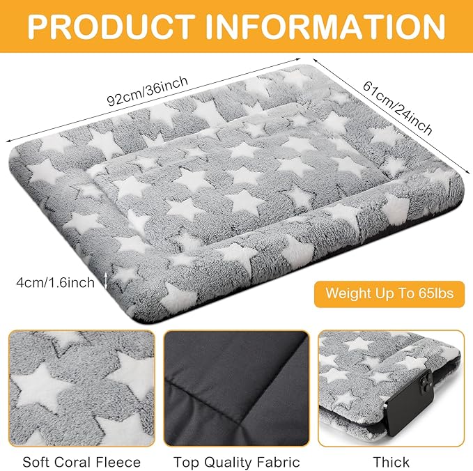 VitalCozy 4 Pcs Winter Dog Crate Pads, Ultra Soft Warm Washable Dog Cat Bed Mat for Pet Crate Comfortable Replaceable Reversible Kennel Pad for Small, Medium, Large Dogs(24 x 36 x 1.6 Inch,Gray)