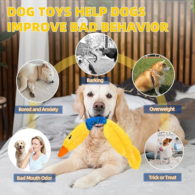 Mihachi Squeaky Dog Toys, Plush Stuffed Puppy Toys with Crinkle Paper-Tug of War Dog Toys for Small, Medium and Large Dogs Duck Interactive Squeaky Pet Toys to Keep Them Busy, Yellow Duck