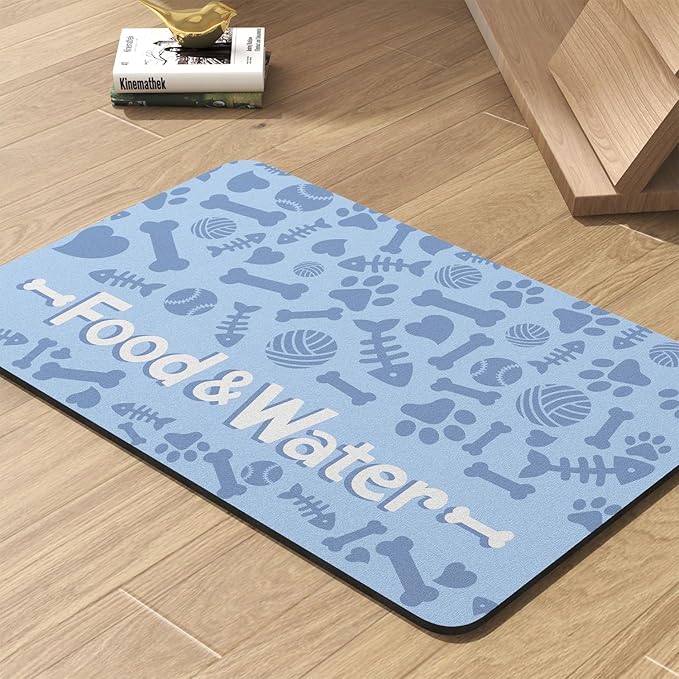 Pet Feeding Mat-Absorbent Dog Mat for Food and Water Bowl-No Stains Quick Dry Water Dispenser Mat-Dog Accessories Pet Supplies-Bowl for Messy Drinkers（Bone,12"x19"