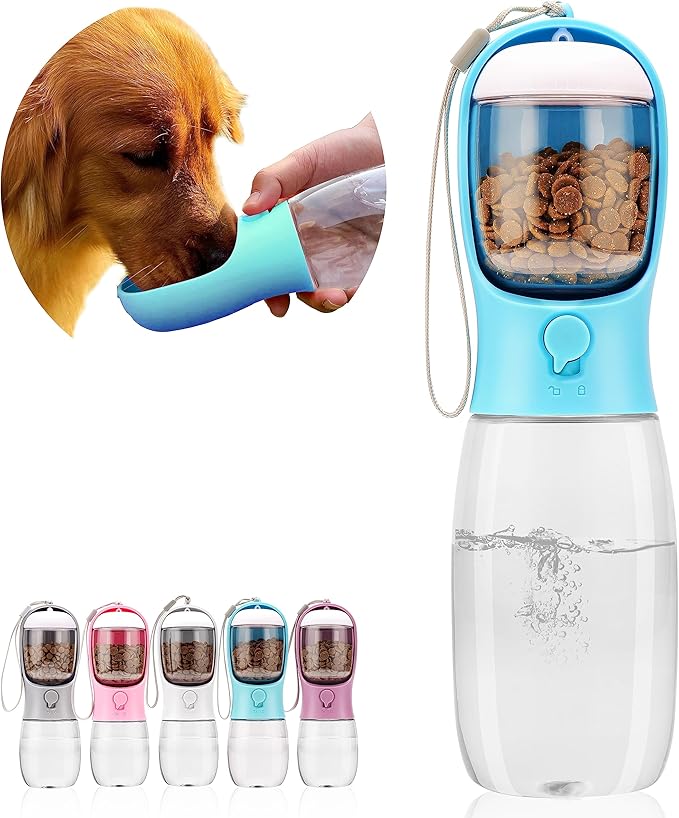 AVELORA Dog Water Bottle,Portable Pet Water Bottle with Food Container,Outdoor Portable Water Dispenser for Cat,Puppy,Pets for Walking,Hiking,Travel,Puppy Essentials,Dog Stuff(19oz)