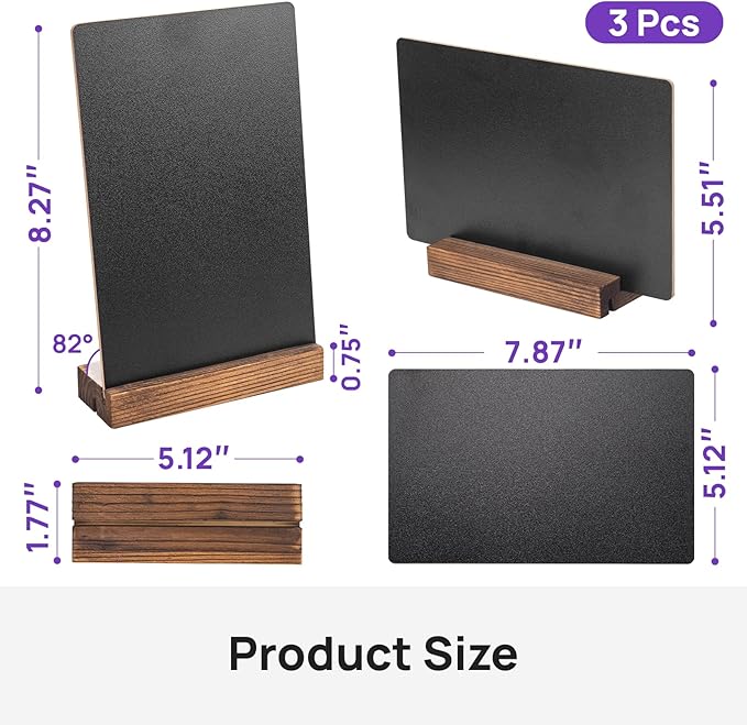 3Pcs Tabletop Chalkboard Sign, 7.8x5 Inch Double-Sided Message Boards, Blackboard with Base Stands for Coffee Shop, Restaurant, Home, Bar