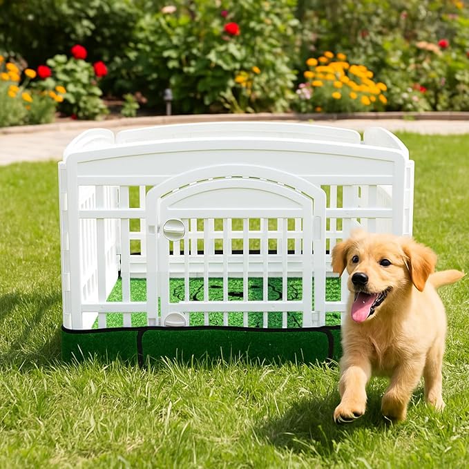 Dog Playpen Bottom Pad Fits for 36 Inch 4 Panels Exercise Pet Playpen, Dog Crate Pad Puppy, Hoop and Loop Design (Note: Playpen Not Included). Green Golden Doodle
