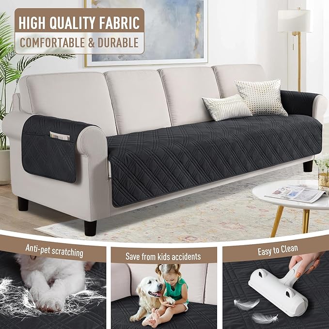 TAOCOCO Waterproof Oversized Couch Covers for Pets Dogs with Non Slip Backing, Sofa Seat Covers with Pocket for 4 Cushion Couch Washable Dog Couch Protector Sofa Slipcovers(Oversized Sofa, Black)