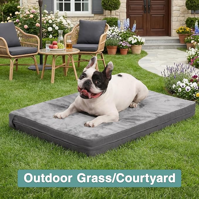 Waterproof Small Dog Bed Crate Pad 24 inch, Outdoor Washable Puppy Bed Orthopedic with Removable Cover Reversible, Foam Cat Bed Kennel Pad 23" x17, Durable Anti-Slip Bottom, Gray