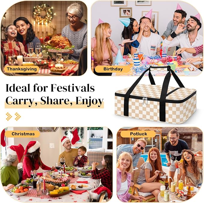 Coobiiya Insulated Casserole Carrier – Portable Tote for Hot or Cold Food, Large Warmer & Cooler Carrier Bag Lunch Bag, Fits 9" x 13" to 11" x 15" Baking Dish, Ideal for Potluck Parties Gatherings