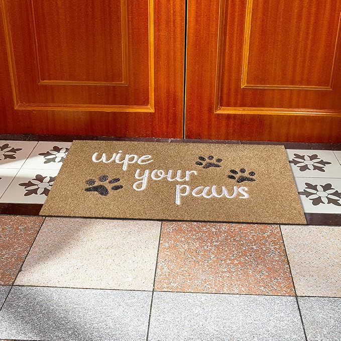 Outdoor Front Door Mat Wipe Your Paws Doormat Inside Outside Mats Entryway Welcome Mats Non Slip Rubber Backing Funny Indoor Door mats Dog Mat for Porch, Brown 18X30 Inch