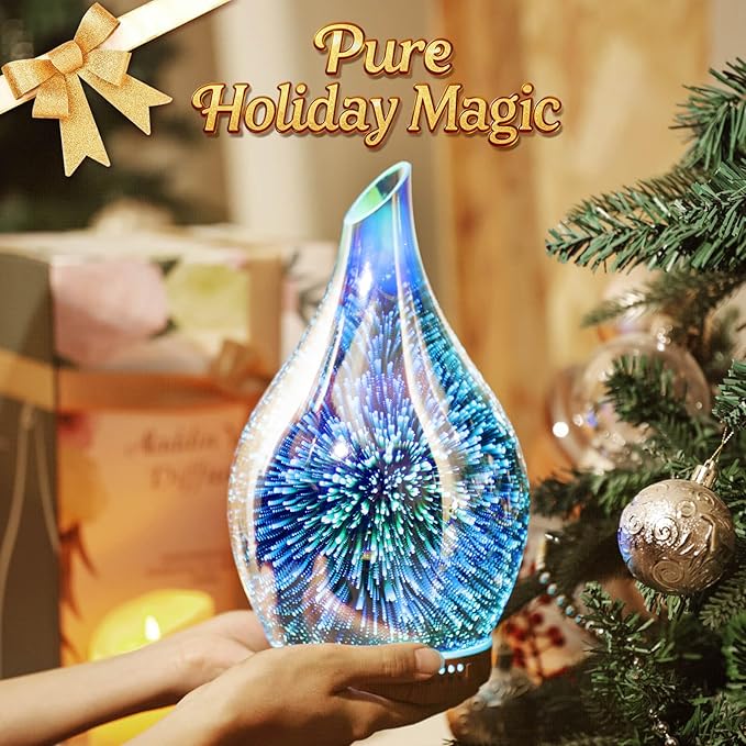 Porseme Essential Oil Diffuser 280ml Aromatherapy Ultrasonic Oil Diffusers 3D Glass Cool Mist Humidifier, Air Refresh Auto Shut-Off, Timer Setting, BPA Free for Home Hotel Yoga Leisure SPA Gift