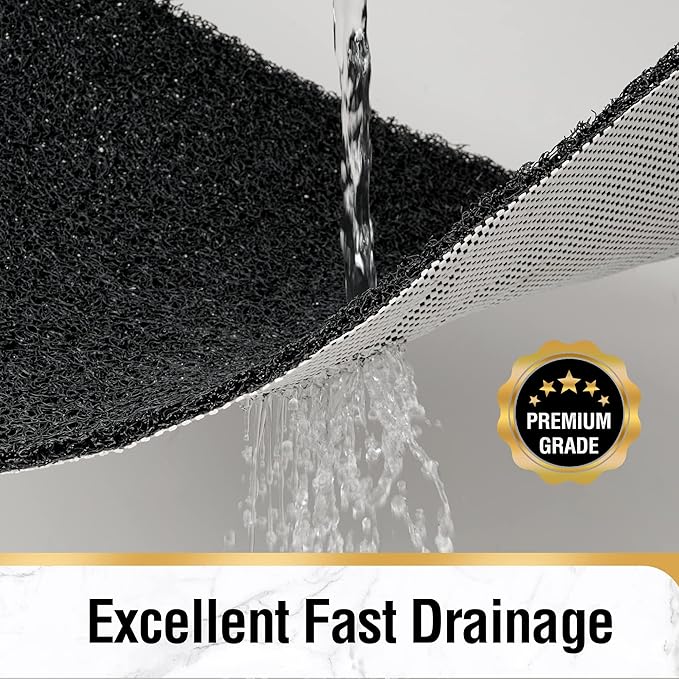 HITSLAM Square Shower Mat, 27 x 27 Inch Non Slip Bath Mat for Tub, Soft PVC Loofah Bathtub Mats with Drain Holes, Quick Drying Bathroom Stall Floor Mat, Bathroom Accessories Without Suction Cup, Black