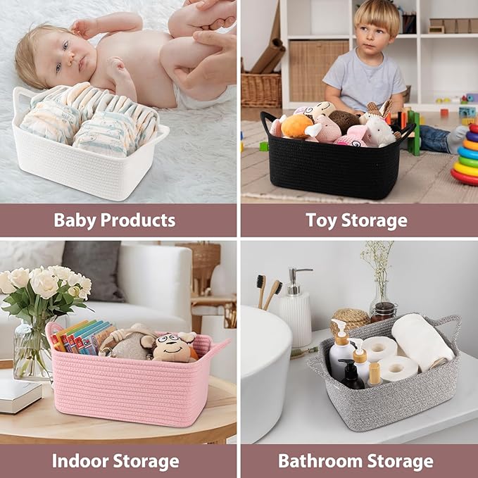 OIASKET Basket for Gifts Empty, Woven Storage Basket with Gift Bag, Ribbon and Wrap Tissue Paper, Small Rope Toy Storage with Handles for Baby Shower, Dog Toy Organizer, 13.6" x 10" x 5.9”, Gray