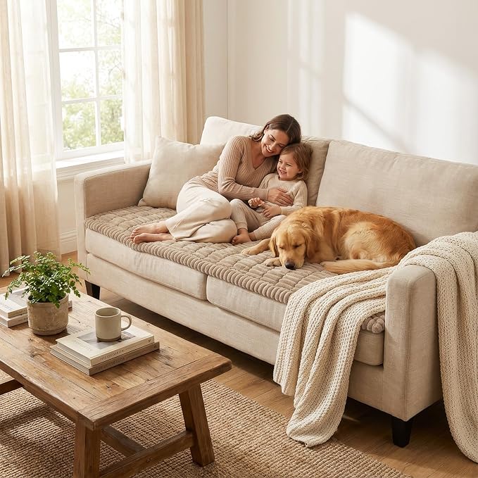 Smiry Couch Cover for Dogs, Non Slip Washable Sofa Protector for Pets, Soft Furniture Cover for Pet, Stylish Sofa Covers, Cozy Protect Against Fur, Dirt & Everyday Messes (Khaki, 35.4" x 82.7")