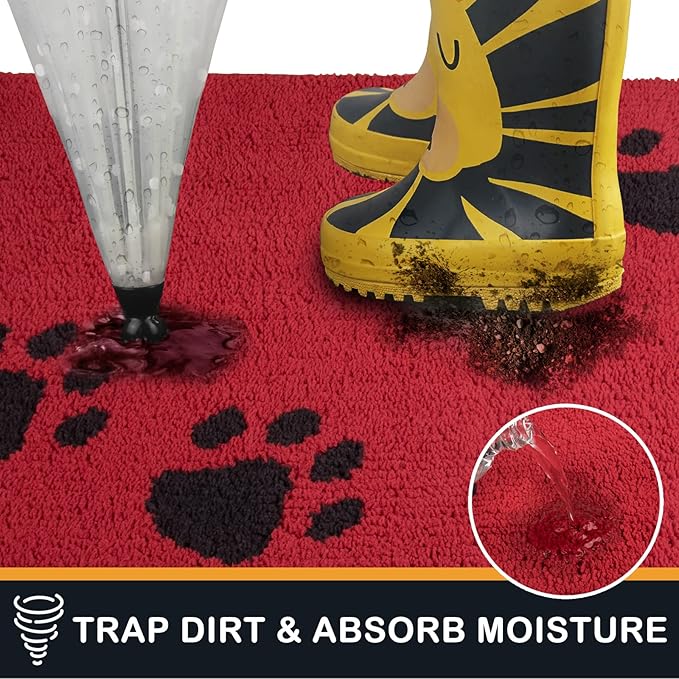 PURRUGS Dirt Trapping Door Mat 32" x 47", Non-Skid/Slip Machine Washable Microfiber Entrance Rug, Shoes Scraper, Dog Doormat, Super Absorbent Floor Mat for Muddy Wet Shoes and Paws, Red